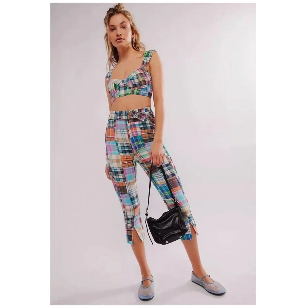 Free People | Keep Me Smocked Crop Patchwork Pants | 6